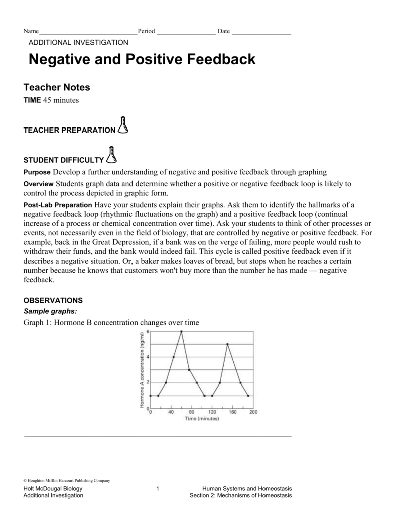 Negative Positive Feedback Worksheet Biology Negative Positive Feedback Worksheet Biology