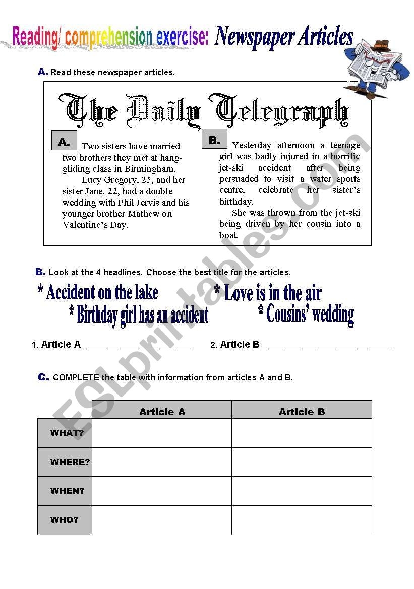 Newspaper Articles ESL Worksheet By Atlantis1971