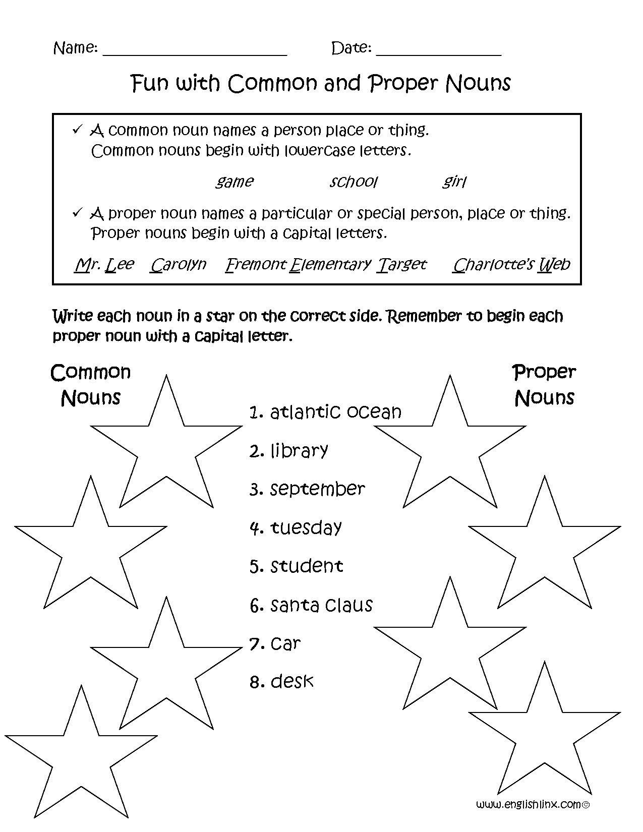 Nouns Worksheets Proper And Common Nouns Worksheets Nouns Worksheets Proper And Common Nouns Worksheets