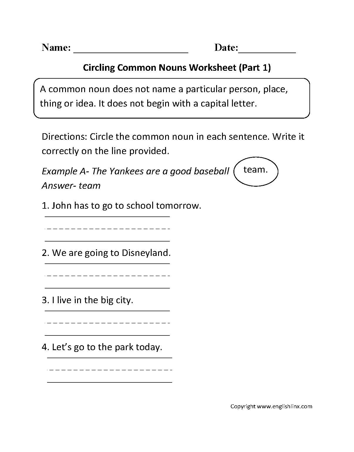 Nouns Worksheets Proper And Common Nouns Worksheets