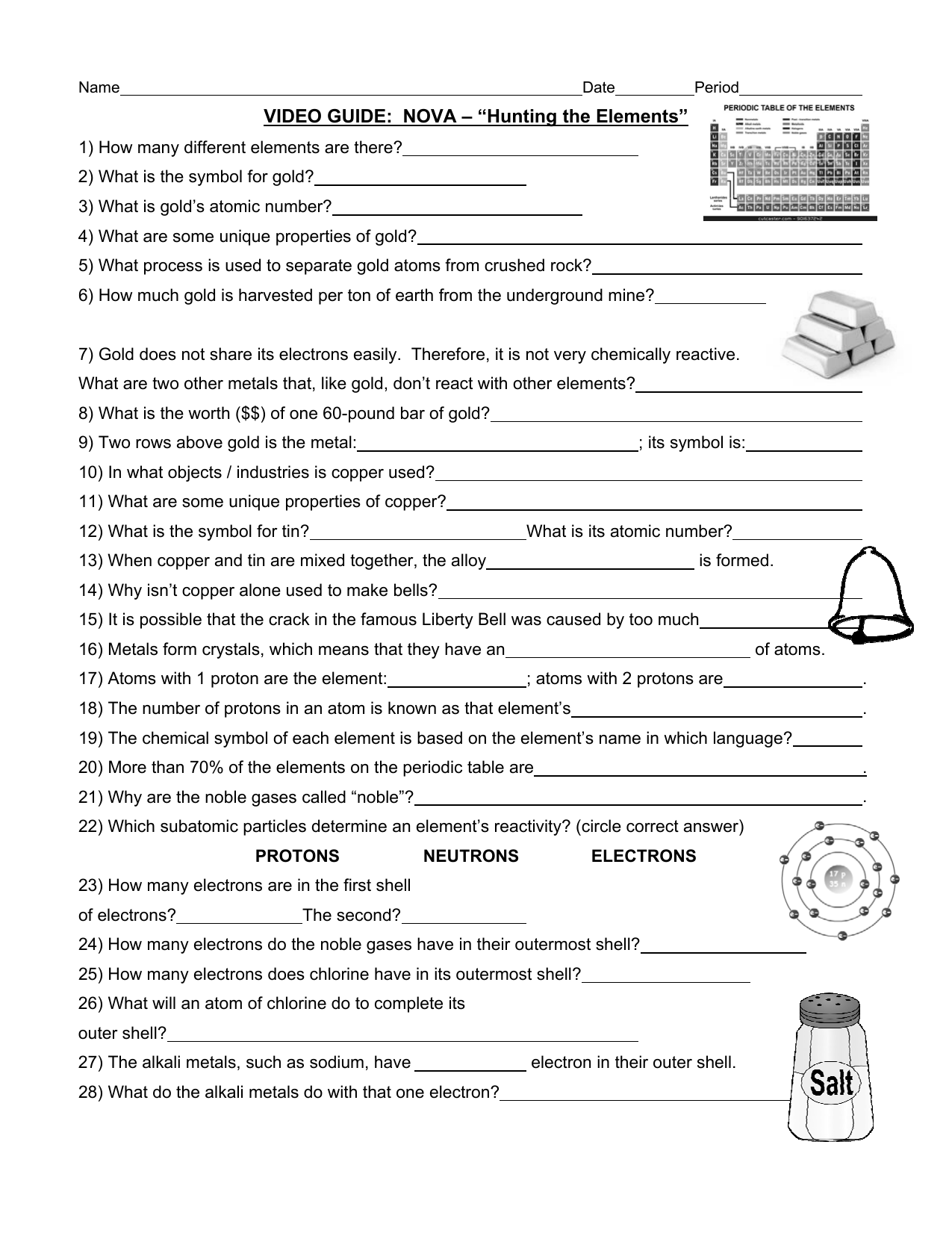 NOVA Hunting The Elements Video Guide Worksheet NOVA Hunting The Elements Video Guide Worksheet