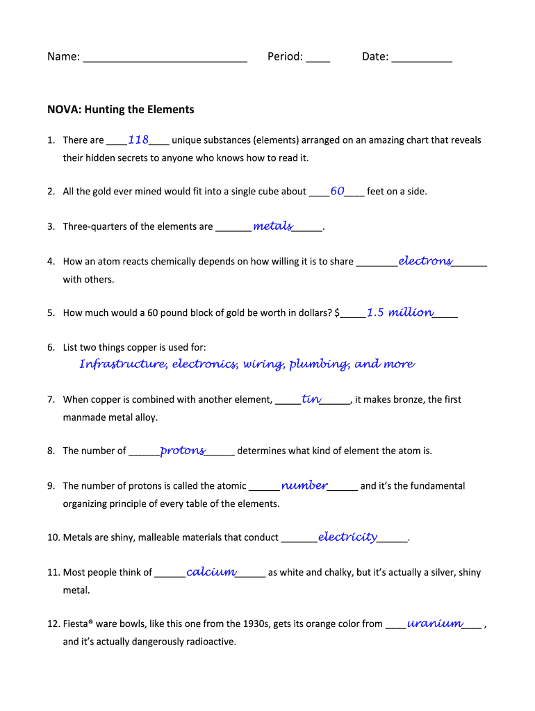 Nova Hunting The Elements Worksheet Fill Out Sign Online DocHub