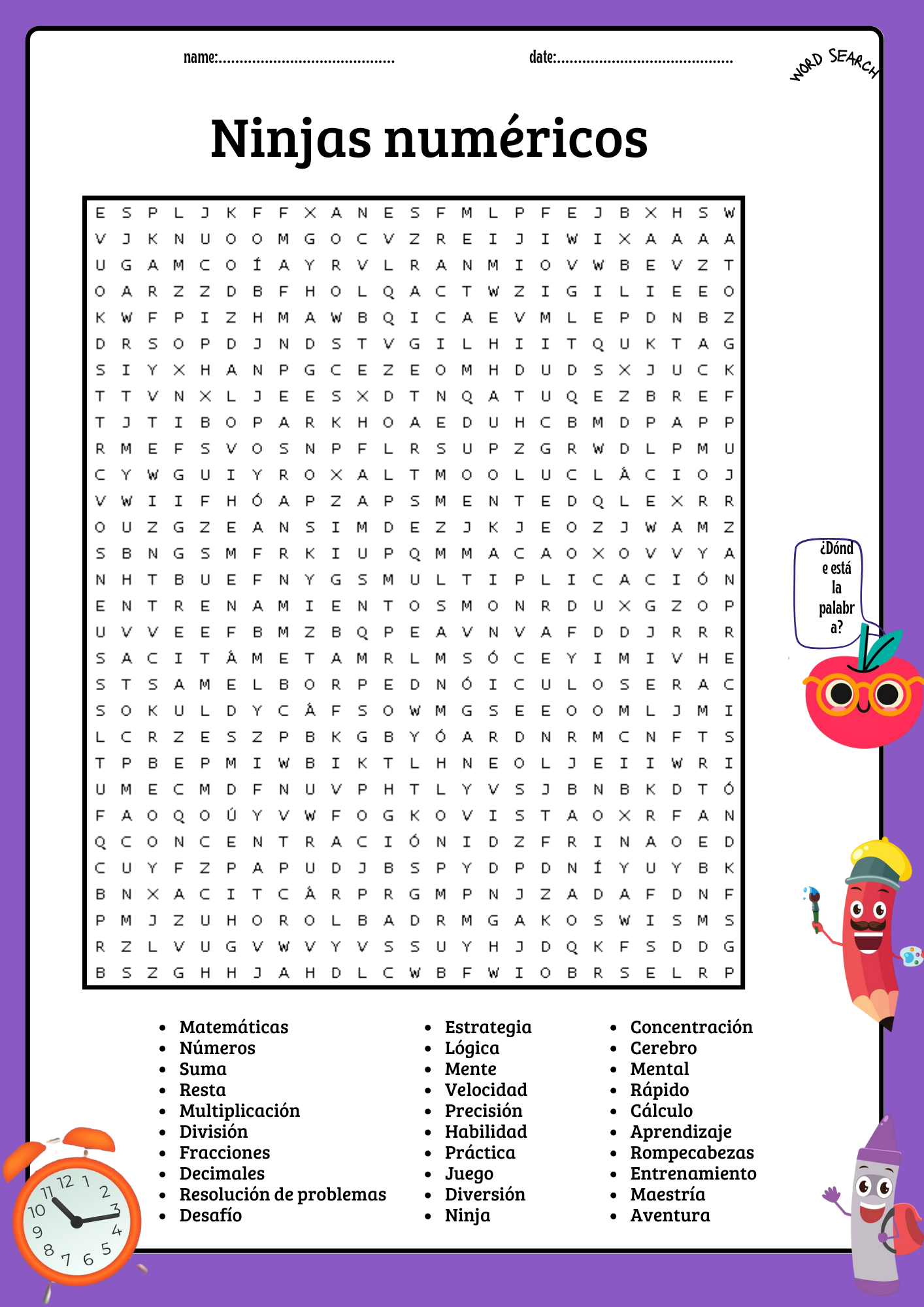 Number Ninjas Word Search Puzzle In Spanish Worksheet Answer Key Made By Teachers Number Ninjas Word Search Puzzle In Spanish Worksheet Answer Key Made By Teachers