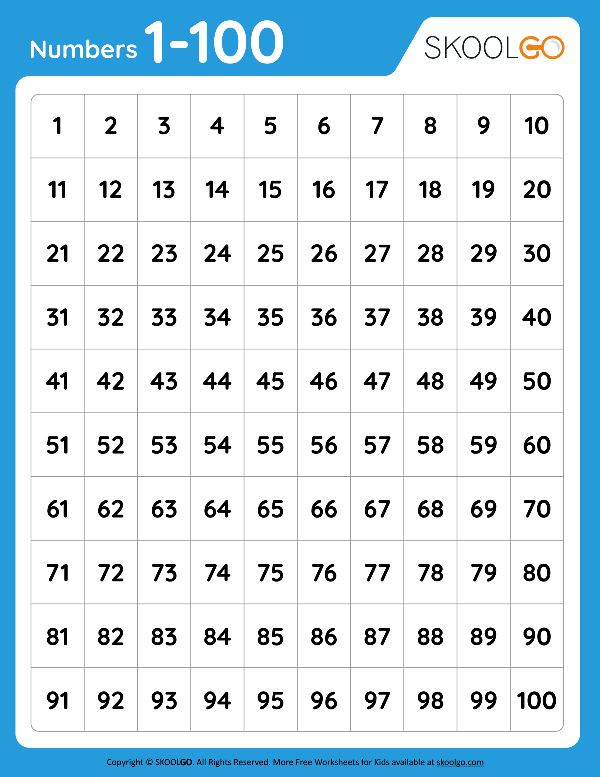 Numbers 1 To 100 Free Worksheet For Kids SKOOLGO Numbers 1 To 100 Free Worksheet For Kids SKOOLGO