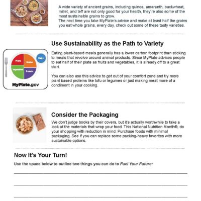 Nutrition Month Worksheet Handout To Use MyPlate In Printable PDF Food And Health Communications