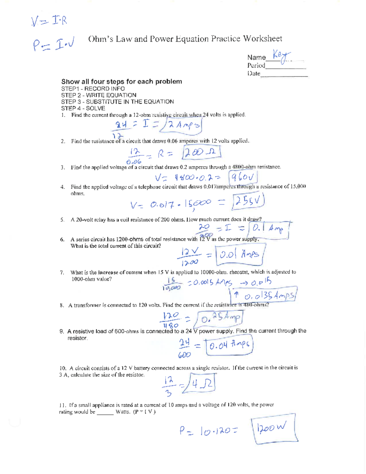 ohm's law worksheet answers ohm's law worksheet answers