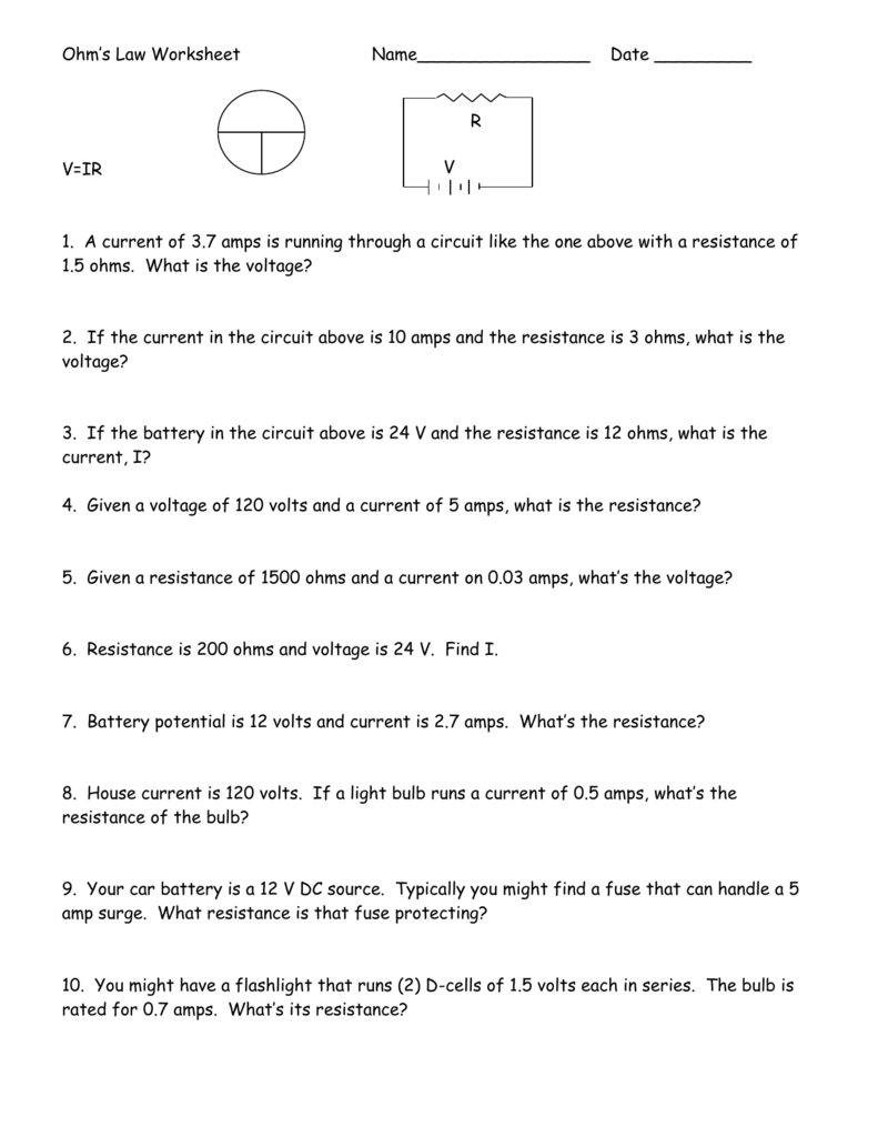 Ohm s Law Worksheet Practice Problems Solutions