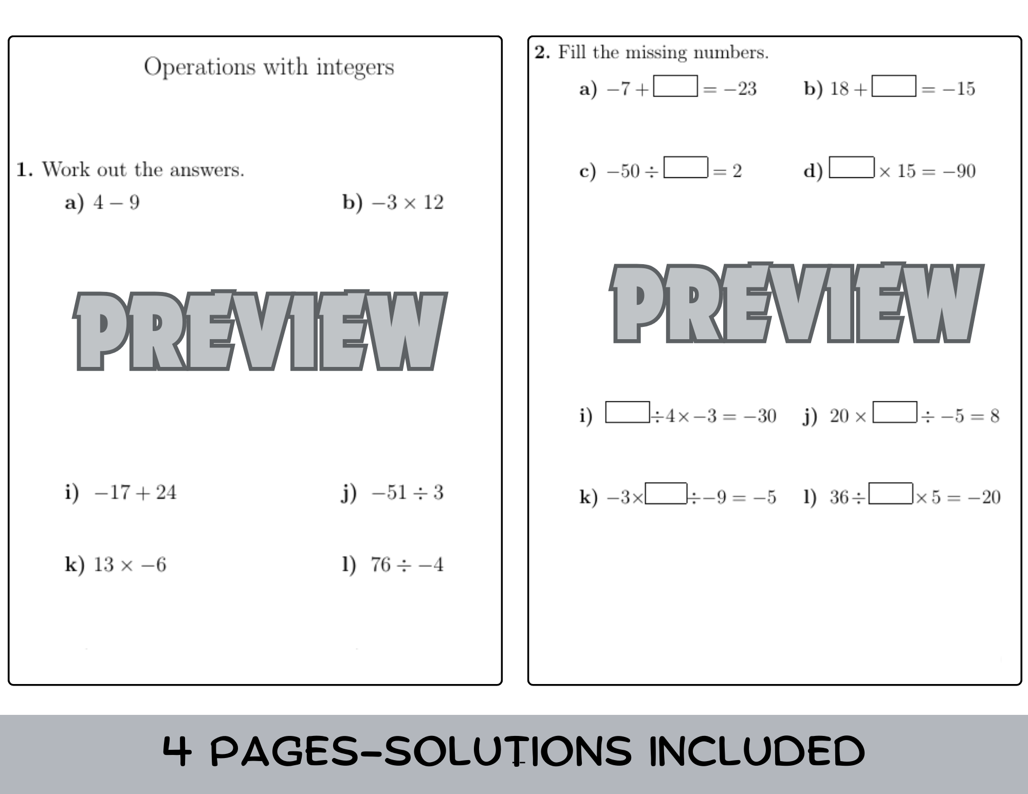 Operations With Integers Worksheet with Solutions Teaching Resources Operations With Integers Worksheet with Solutions Teaching Resources