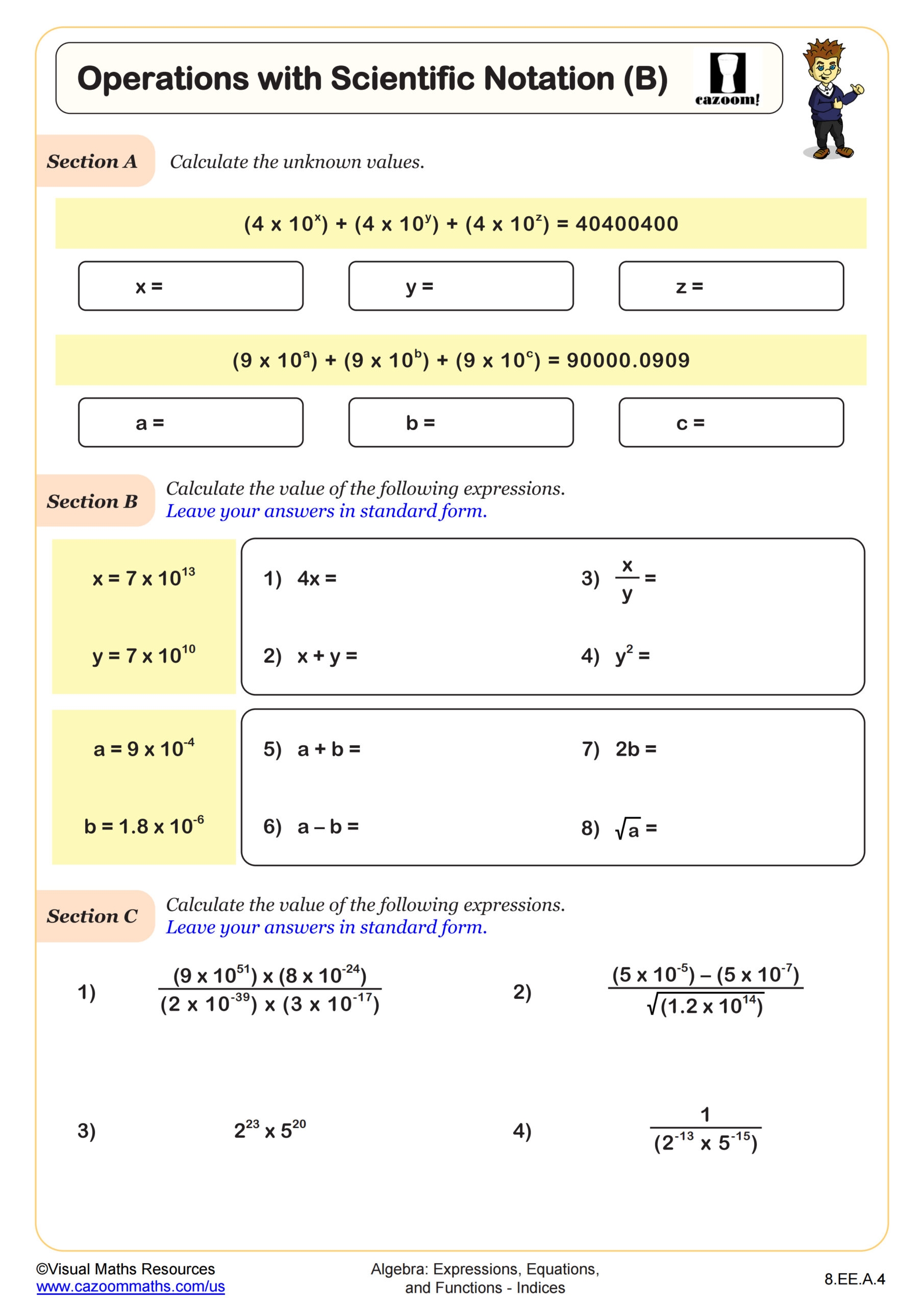 Operations With Scientific Notation B Worksheet PDF Printable Algebra Worksheet Cazoom Math Operations With Scientific Notation B Worksheet PDF Printable Algebra Worksheet Cazoom Math