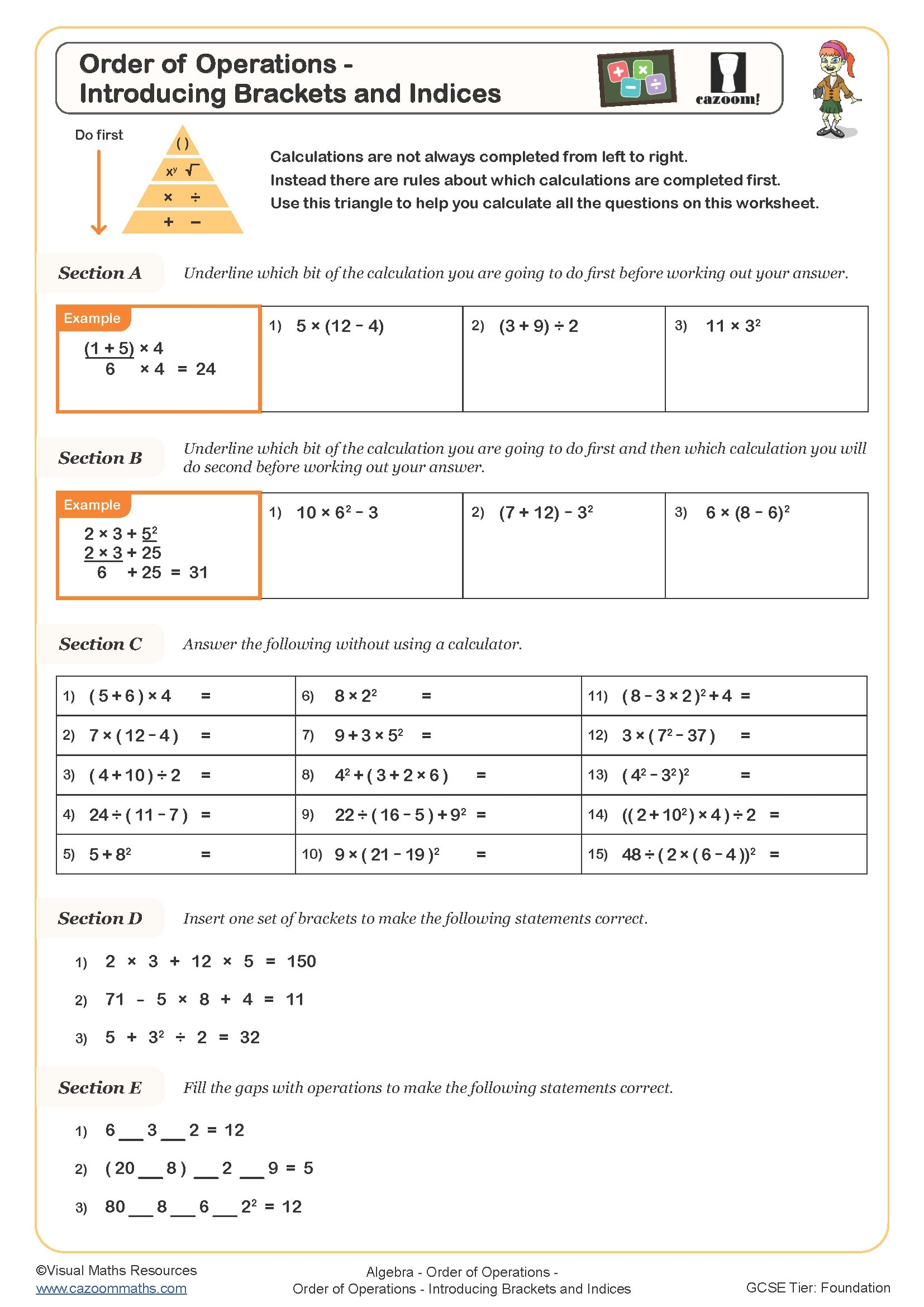order of operations pdf worksheet