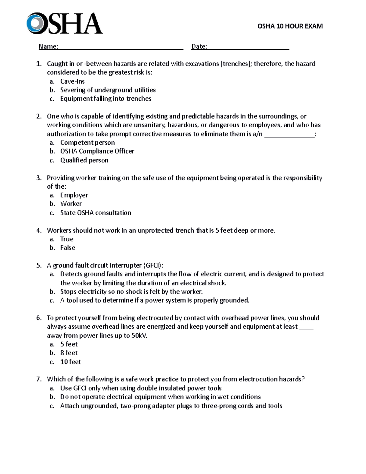 OSHA 10HR Final Exam Prep Key Concepts And Practice Questions Studocu