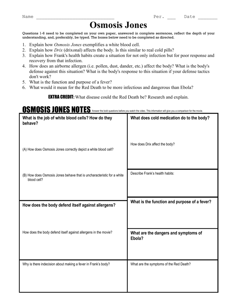 Osmosis Jones Biology Health Worksheet Osmosis Jones Biology Health Worksheet