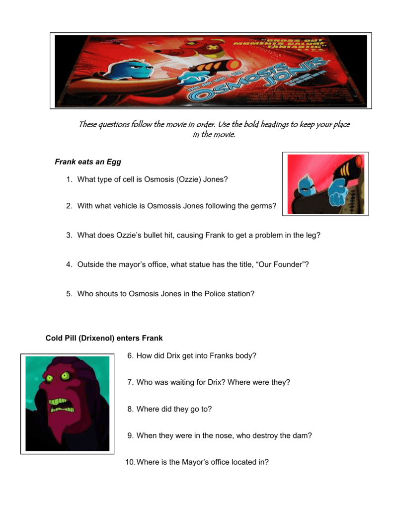 Osmosis Jones Movie Questions Worksheet