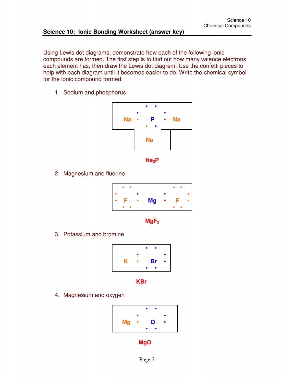 Page 2 Science 10 Ionic Bonding Worksheet answer Key Using Page 2 Science 10 Ionic Bonding Worksheet answer Key Using