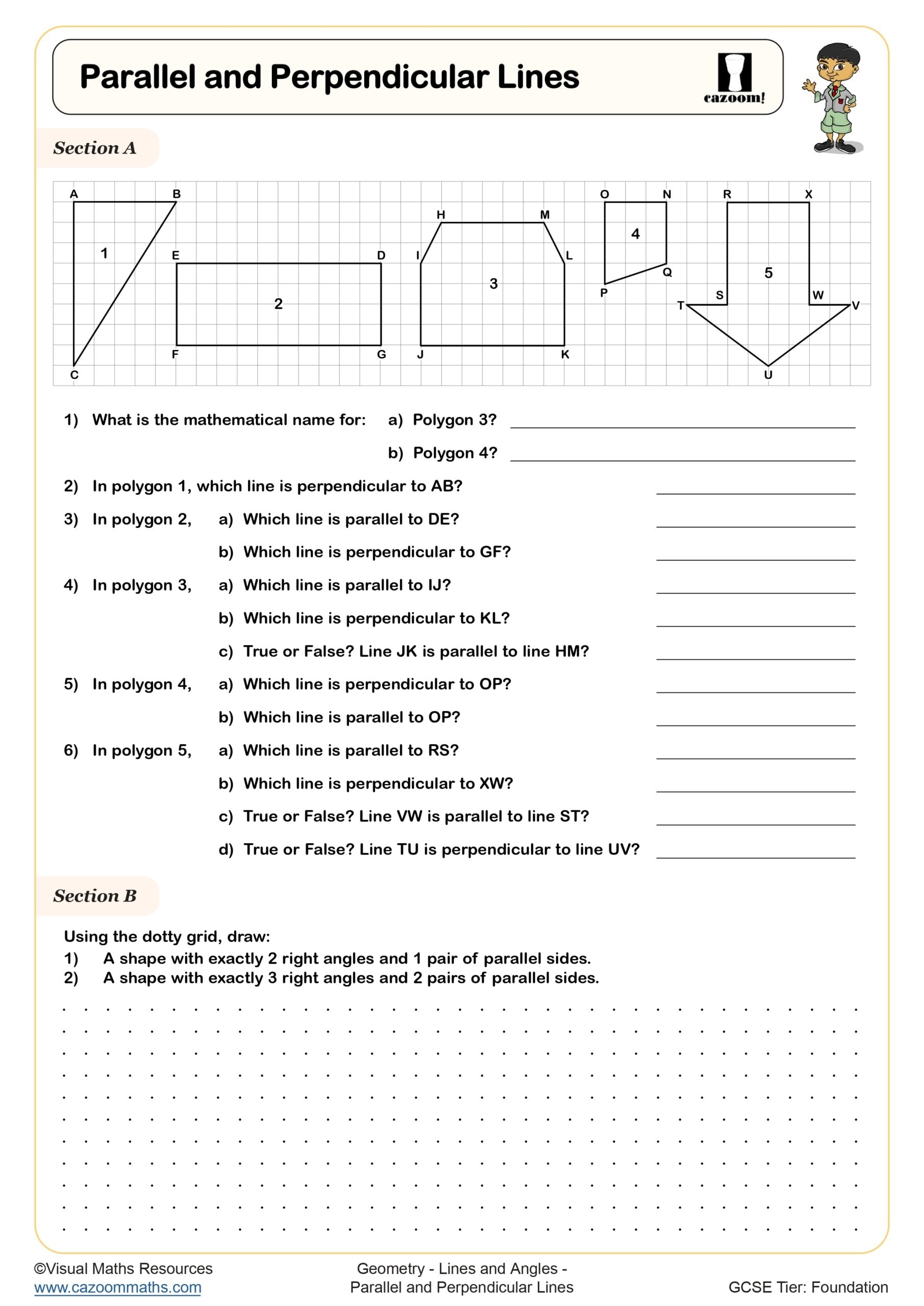 Parallel And Perpendicular Lines Worksheet Printable PDF Year 7 And Year 8 Geometry Worksheet