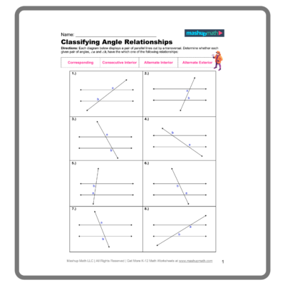 Parallel Lines Cut By A Transversal Worksheets Printable With Answers Mashup Math