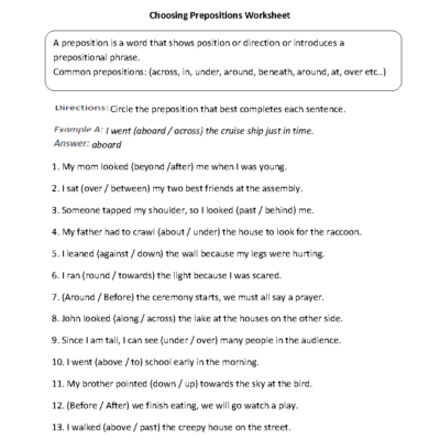 Parts Of A Sentence Worksheets Prepositional Phrase Worksheets