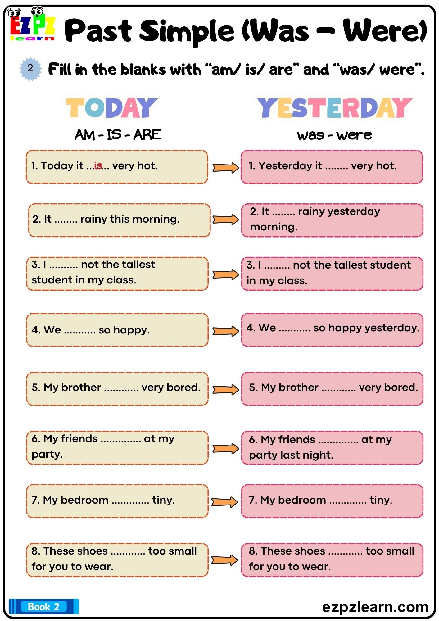 Past Simple Tense Was And Were Fill In The Blanks Grammar Worksheet Bk1 Downloadable PDF Ezpzlearn