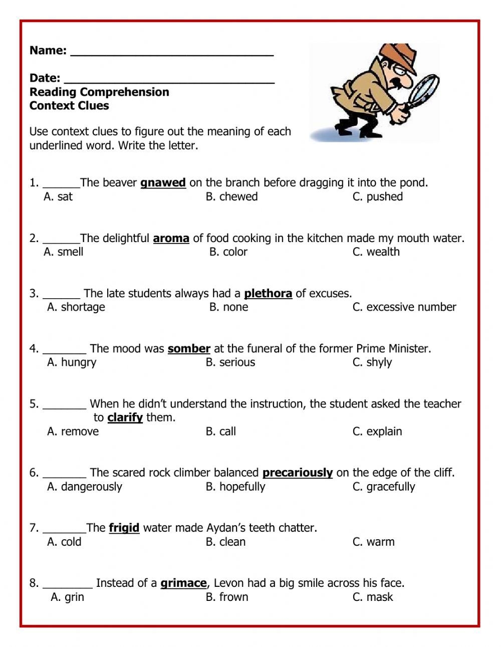 context clues worksheets with answers pdf context clues worksheets with answers pdf