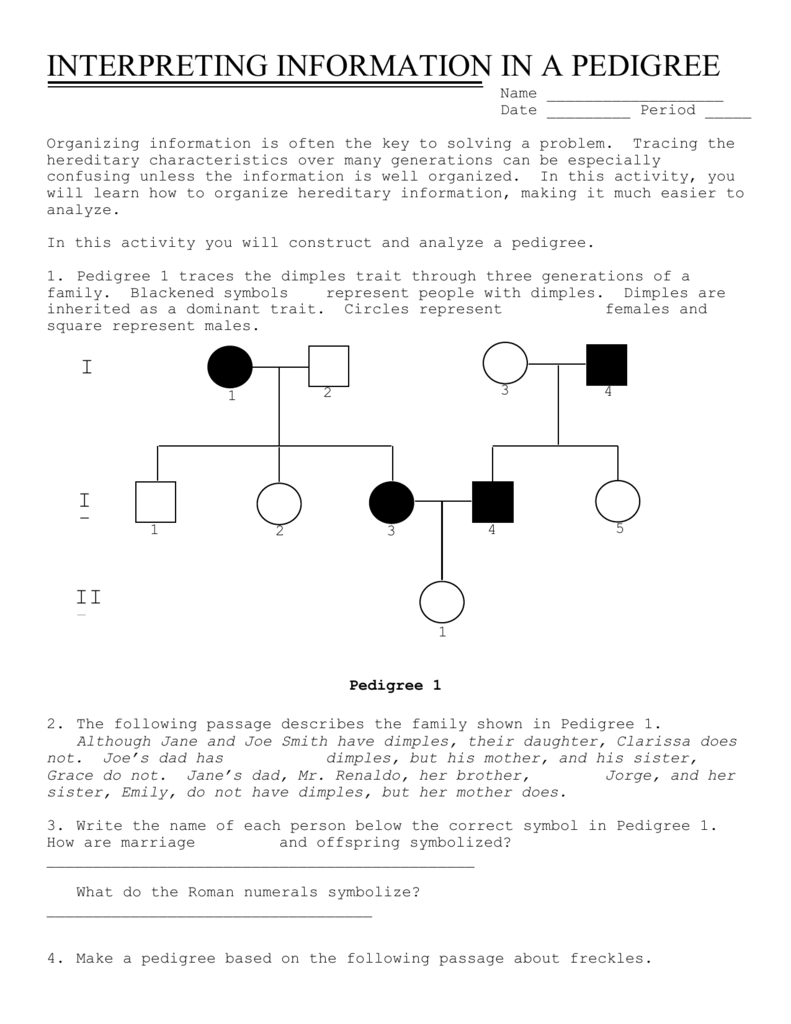 Pedigree Analysis Worksheet Genetics Heredity Pedigree Analysis Worksheet Genetics Heredity