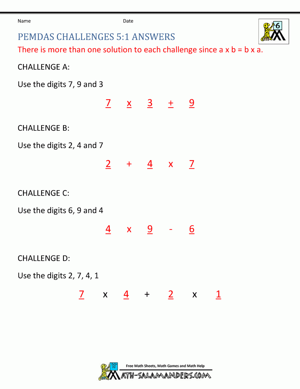PEMDAS Problems PEMDAS Problems