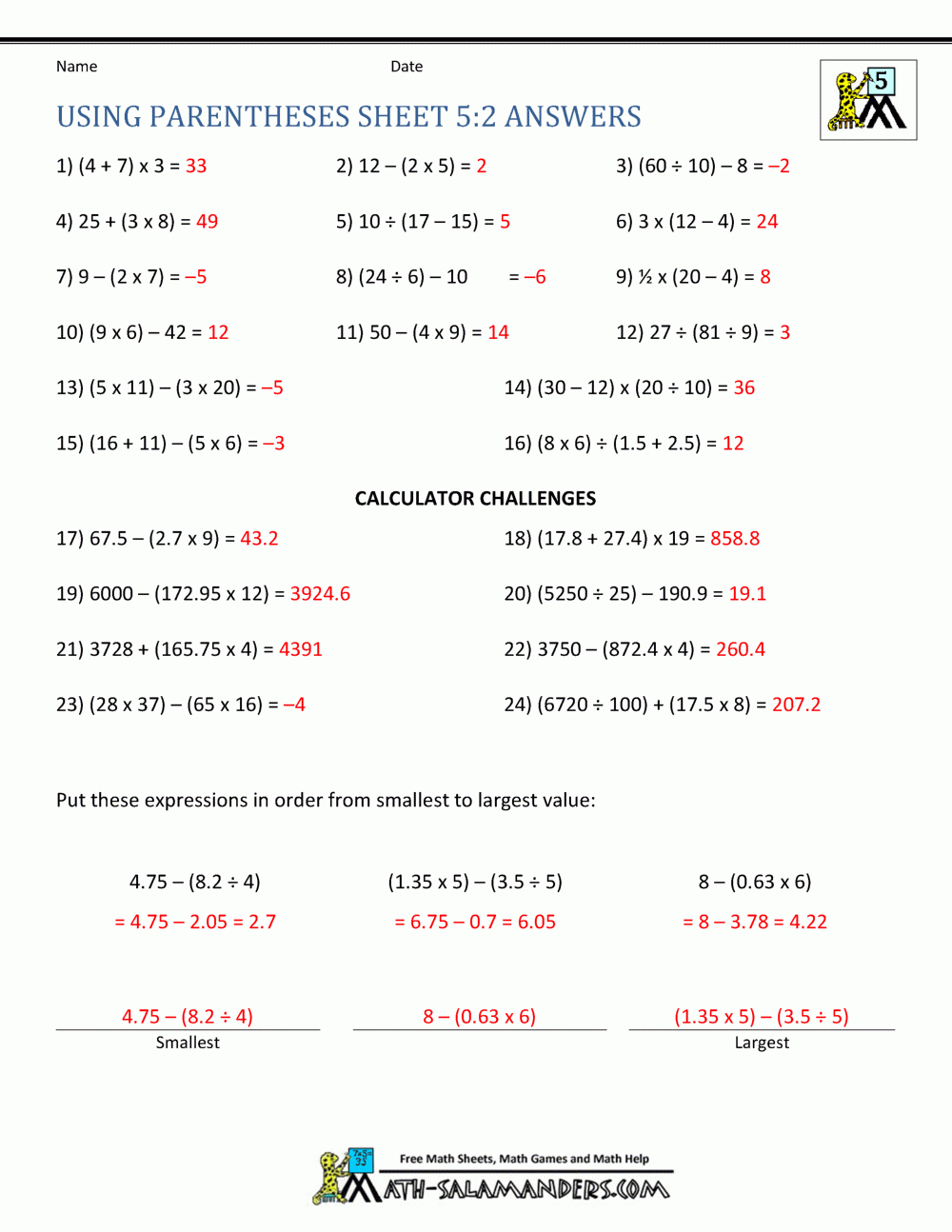 PEMDAS Problems PEMDAS Problems