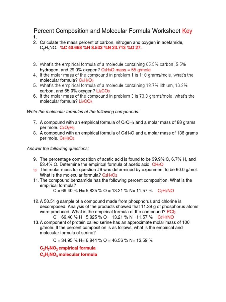 Percent Composition And Molecular Formula Worksheet Key PDF Worksheets Library Percent Composition And Molecular Formula Worksheet Key PDF Worksheets Library