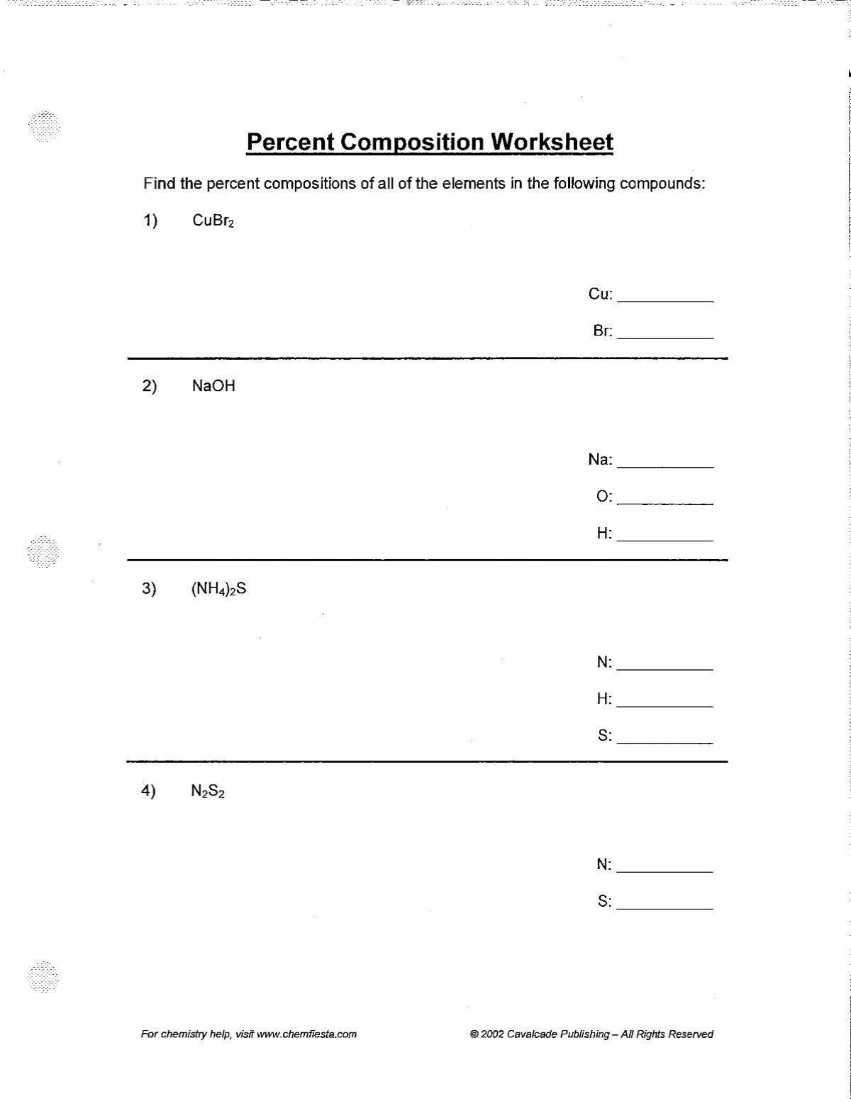 Percent Composition Worksheet Percent Composition Worksheet