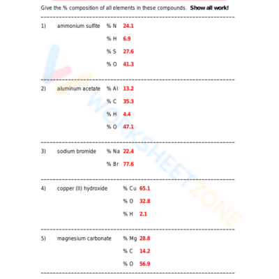 Percent Composition Worksheets Printable