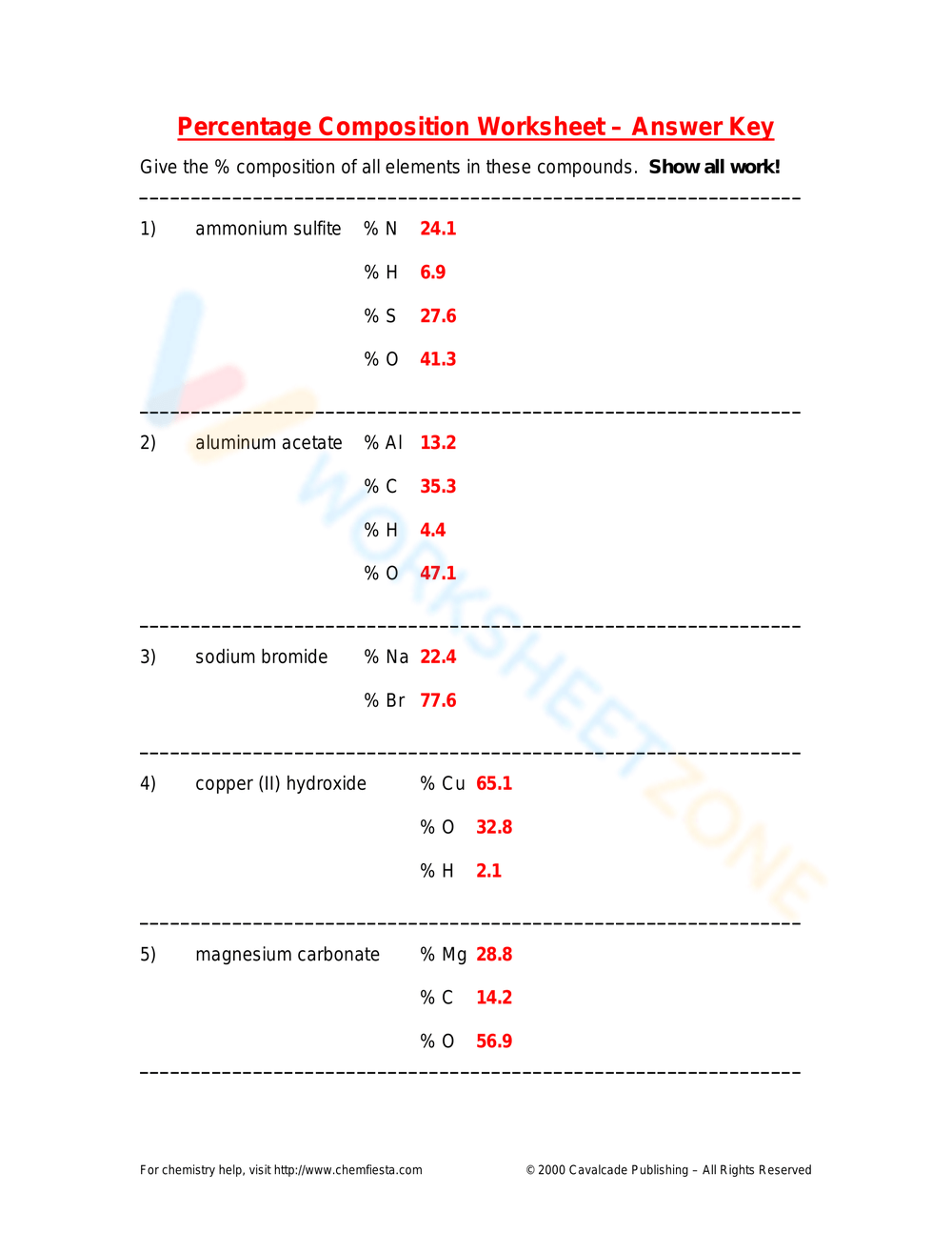 Percent Composition Worksheets Printable Percent Composition Worksheets Printable