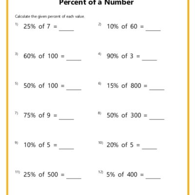 Percent Of A Number Worksheets