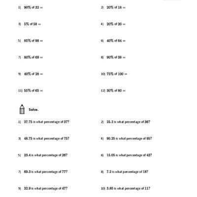 Percentage Calculations Worksheets