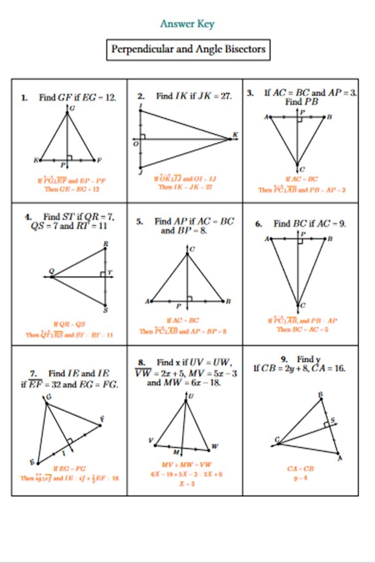 Perpendicular And Angle Bisectors Worksheets Homework Geometry 