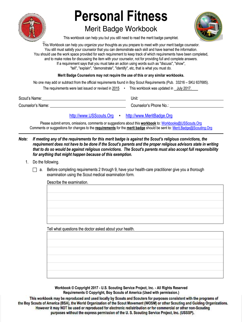 Personal Fitness Merit Badge Workbook Fill Out Sign Online DocHub