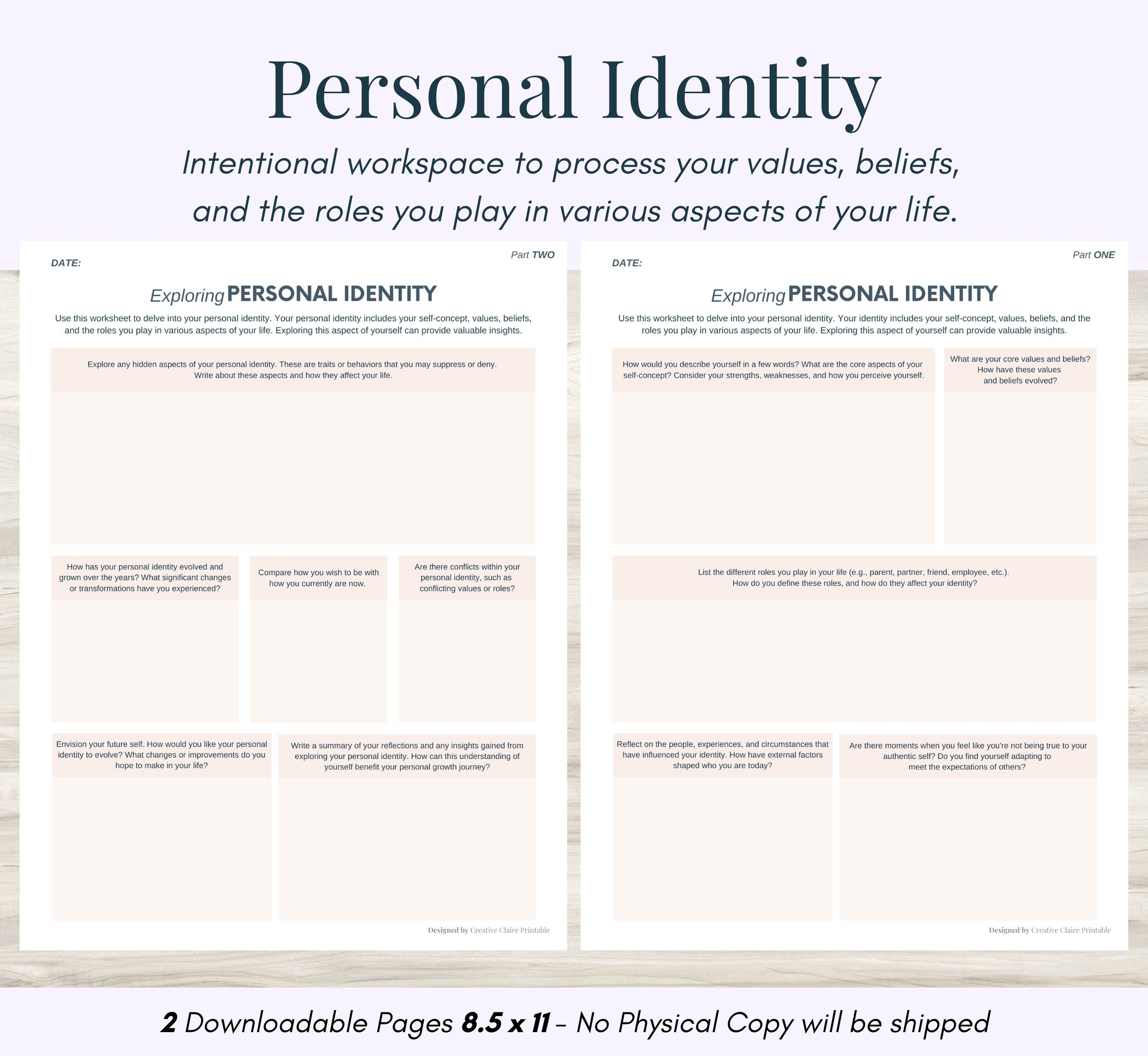 Personal Identity Processing Journal Self reflection Worksheet PDF Etsy