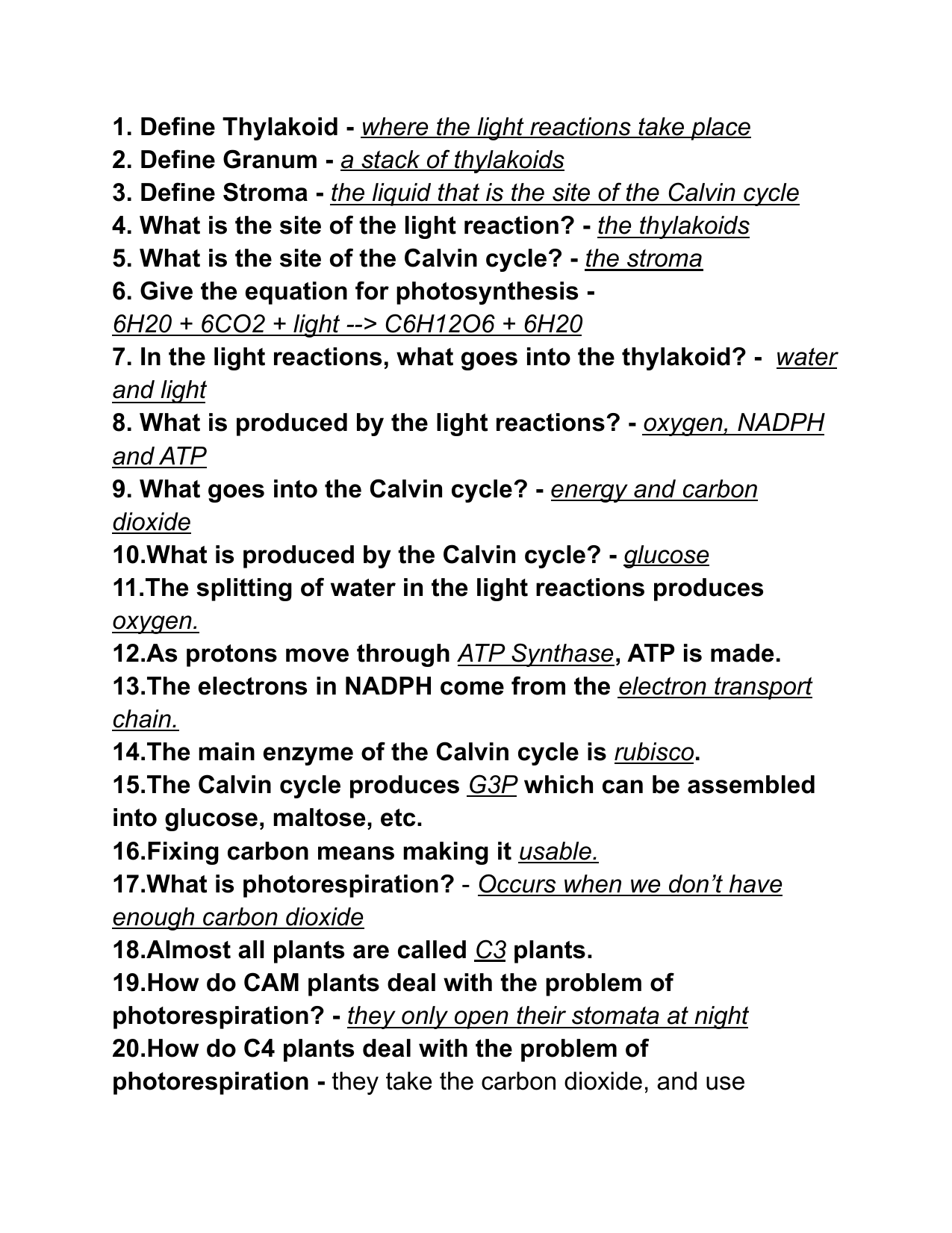 Photosynthesis Worksheet Light Reactions Calvin Cycle Photosynthesis Worksheet Light Reactions Calvin Cycle