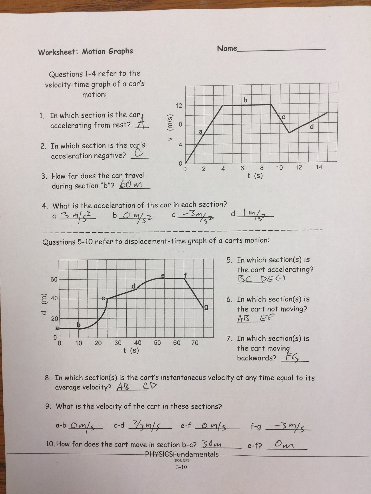 unit 3 worksheet 2a physics answers