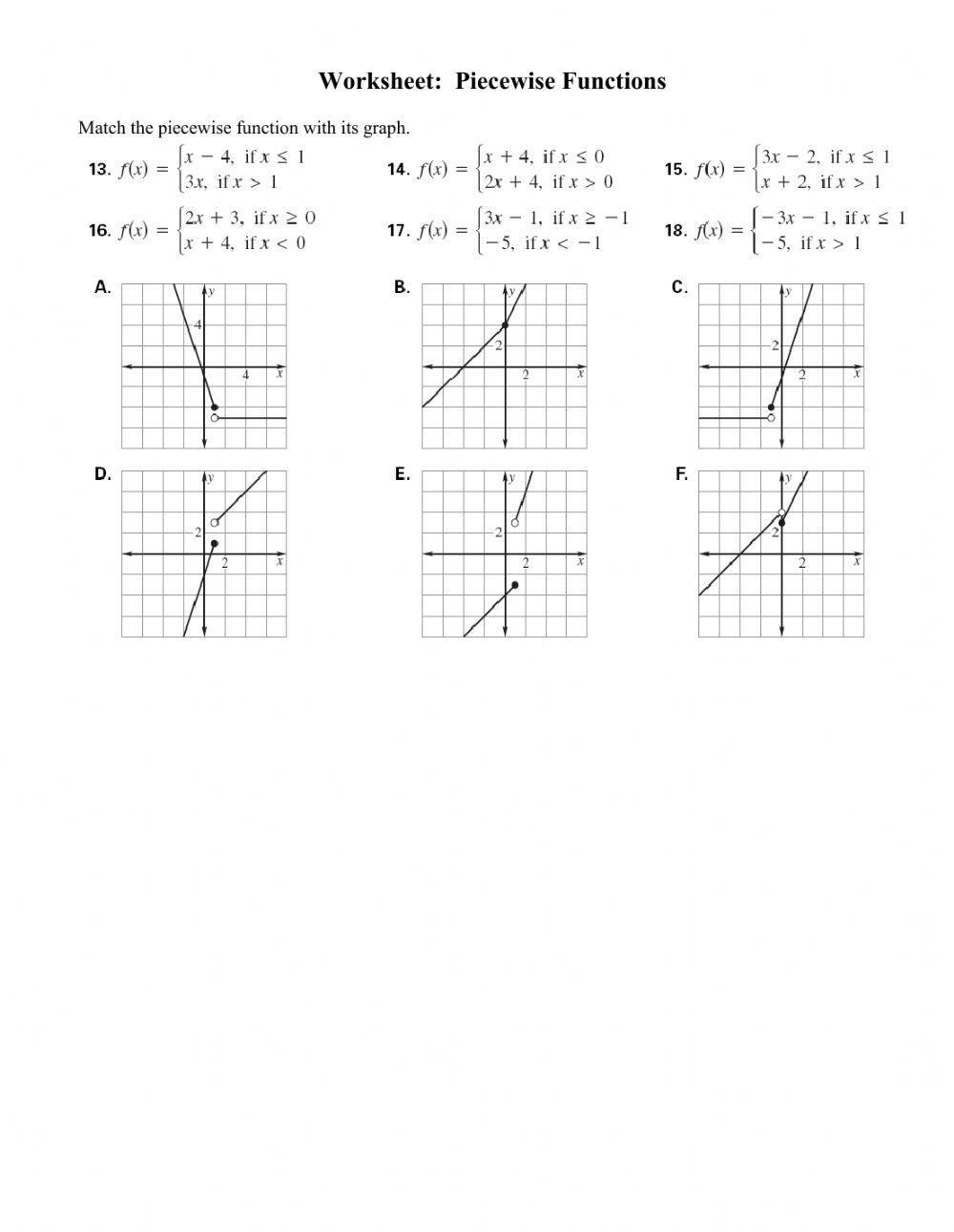 Piecewise defined Functions Worksheet Worksheets Library