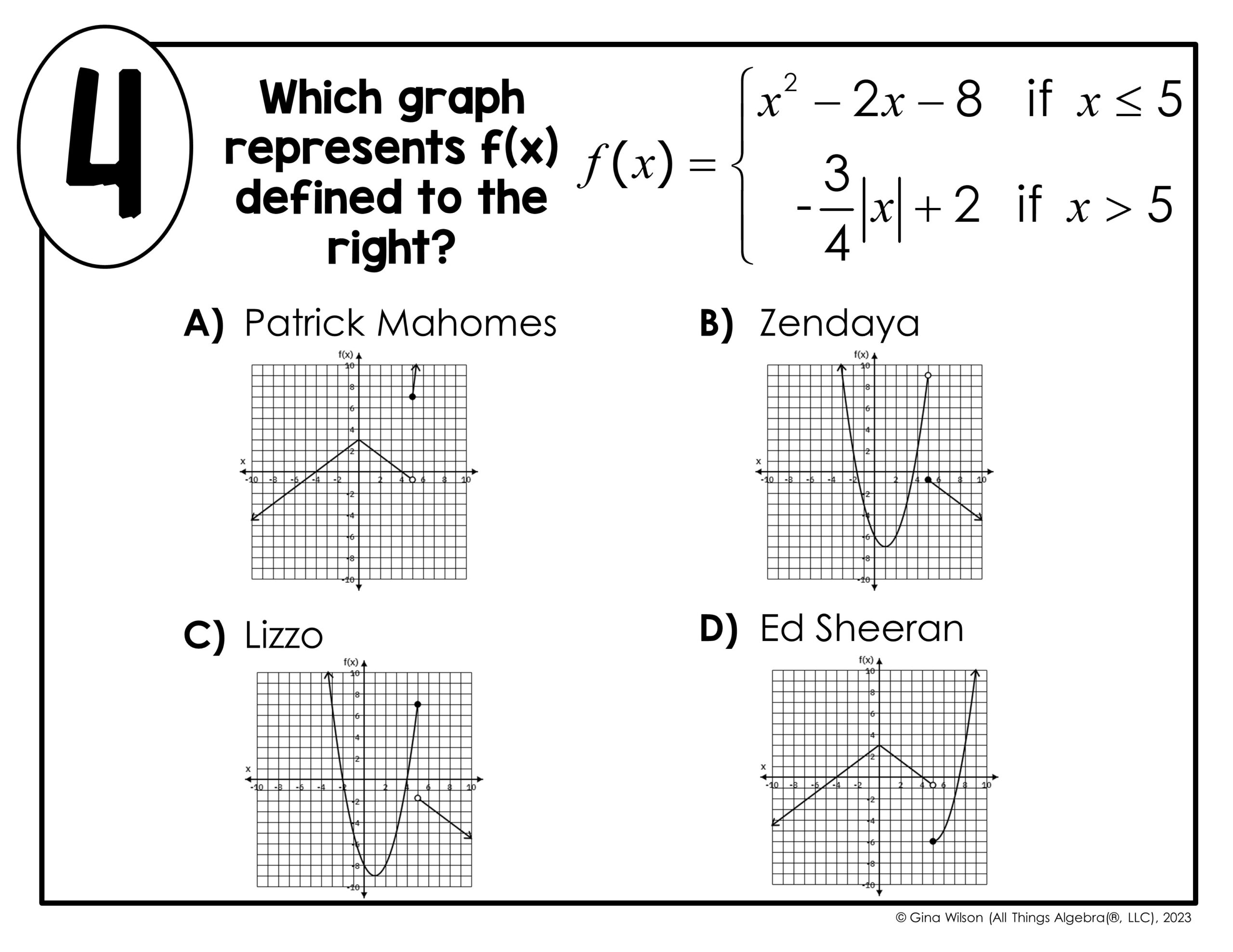 Piecewise Functions with Nonlinear Functions Math Lib Activity All Things Algebra 