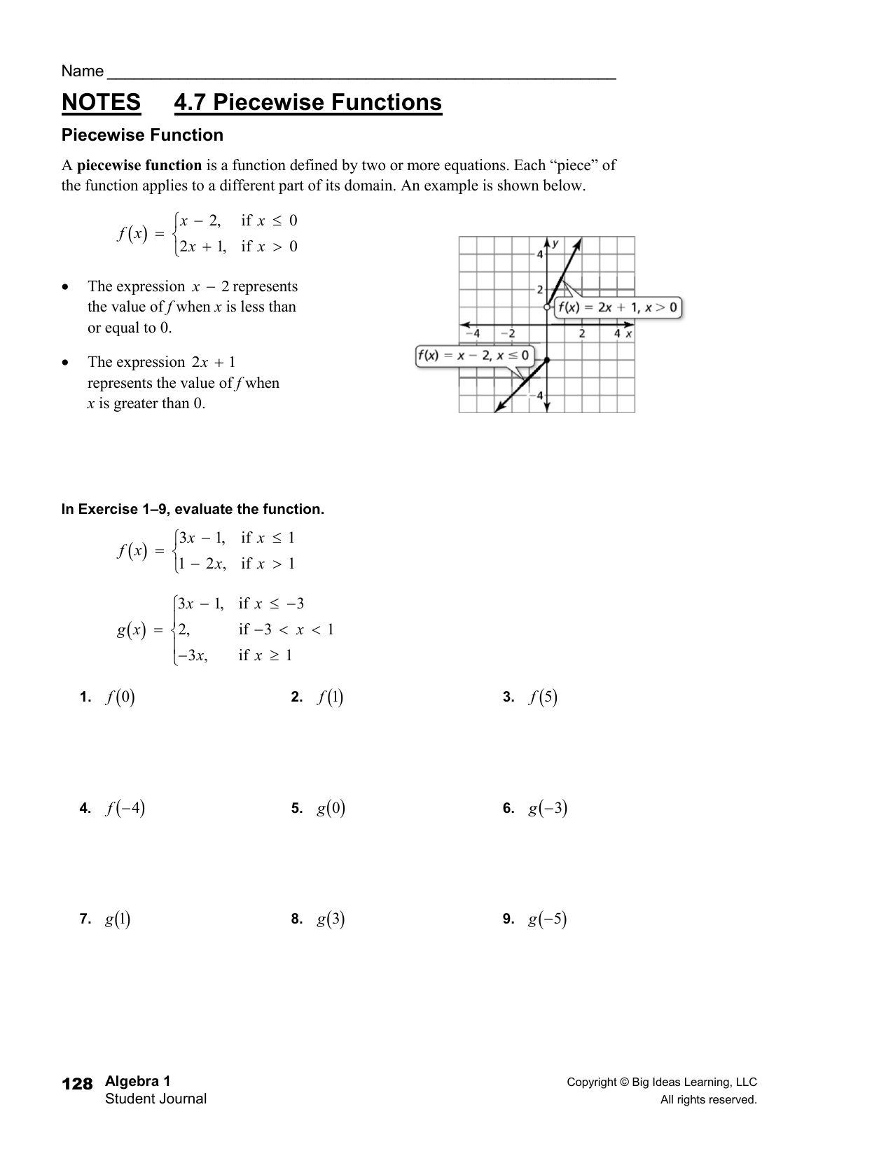 Piecewise Functions Worksheet Algebra 1 Piecewise Functions Worksheet Algebra 1