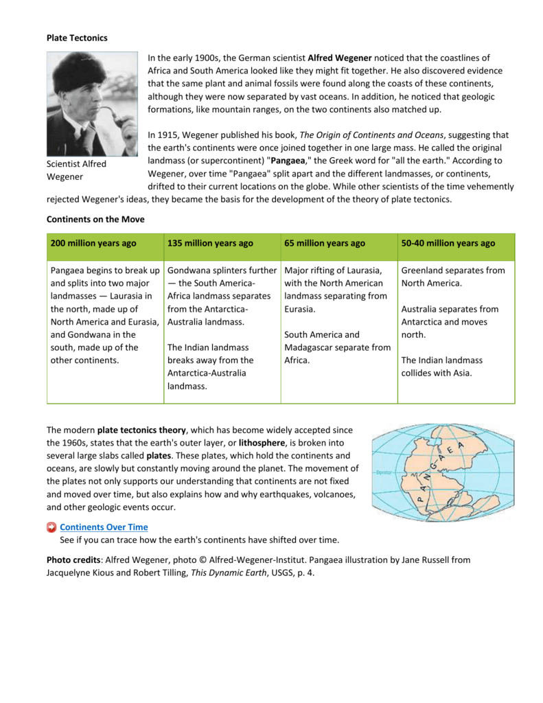 Plate Tectonics Wegener Continental Drift Worksheet Plate Tectonics Wegener Continental Drift Worksheet