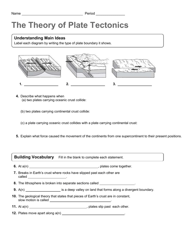 Plate Tectonics Worksheet Plate Boundaries Collisions