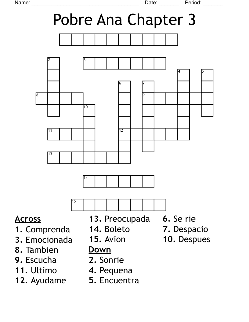 Pobre Ana Chapter 3 Crossword WordMint Pobre Ana Chapter 3 Crossword WordMint