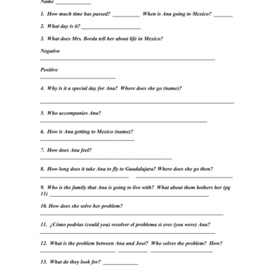 Pobre Ana Chapter 3 Worksheet Spanish Comprehension