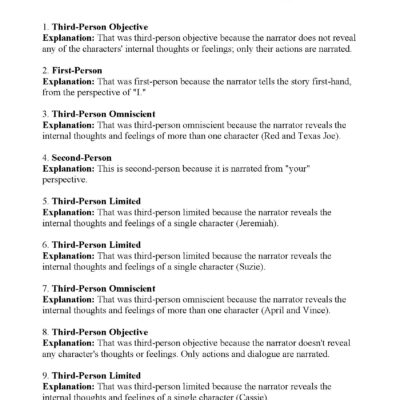 Point Of View Worksheet 1 Answers