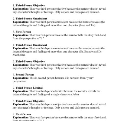 Point Of View Worksheet 15 Answers