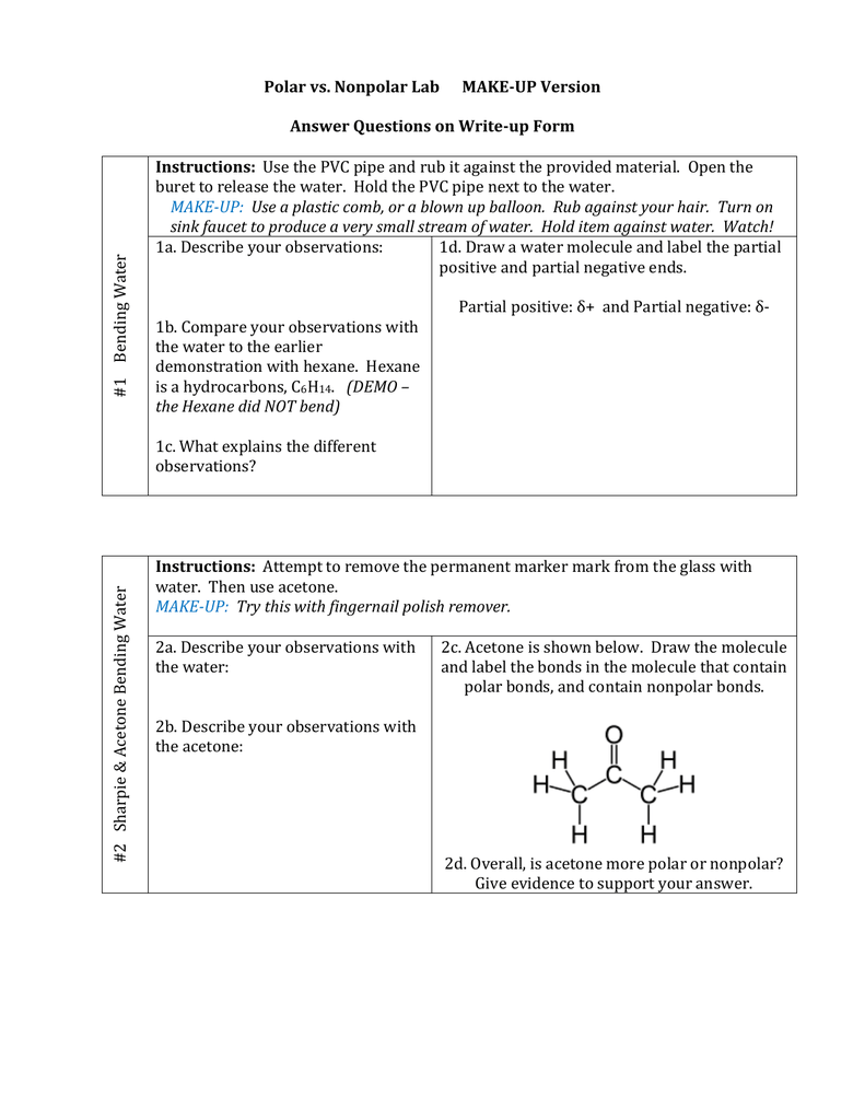 Polar Vs Nonpolar Lab Worksheet Polar Vs Nonpolar Lab Worksheet
