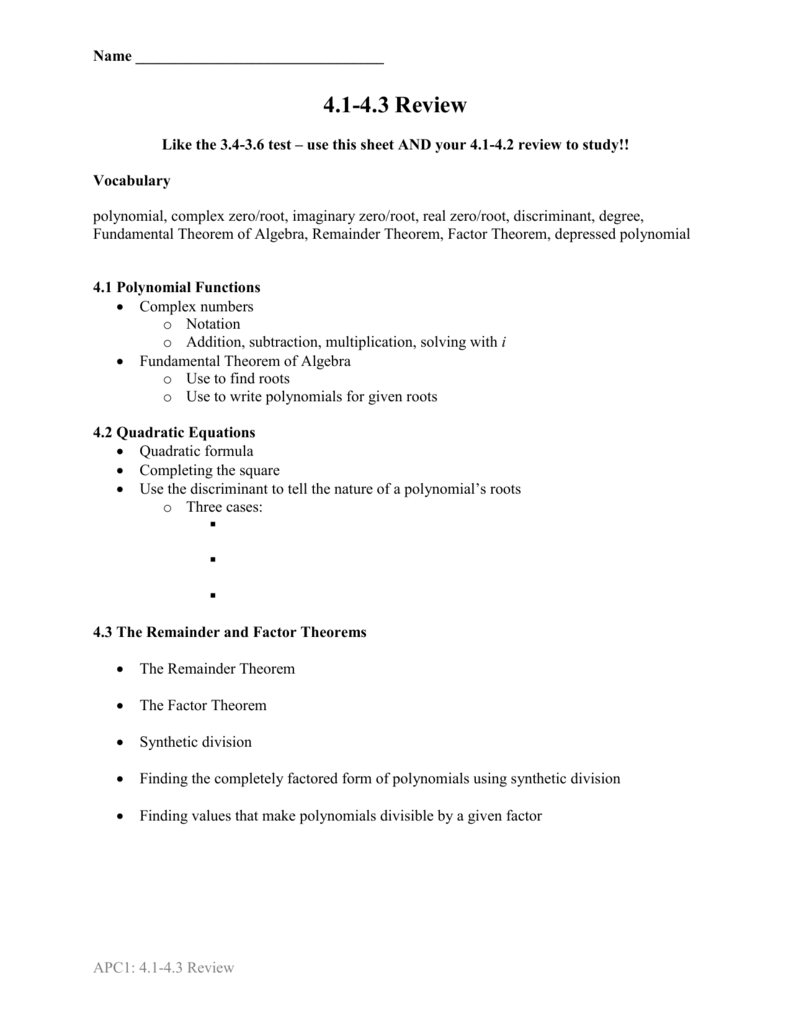 Polynomial Functions Review Algebra II Precalculus