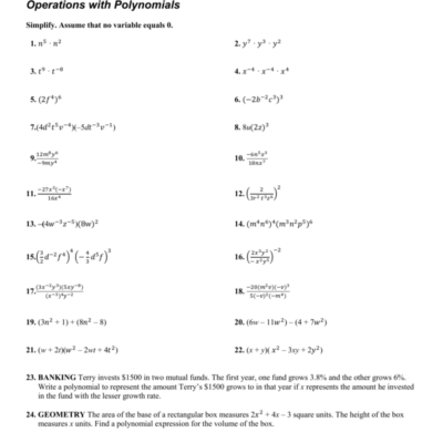 Polynomial Operations Worksheet Algebra 2 Practice