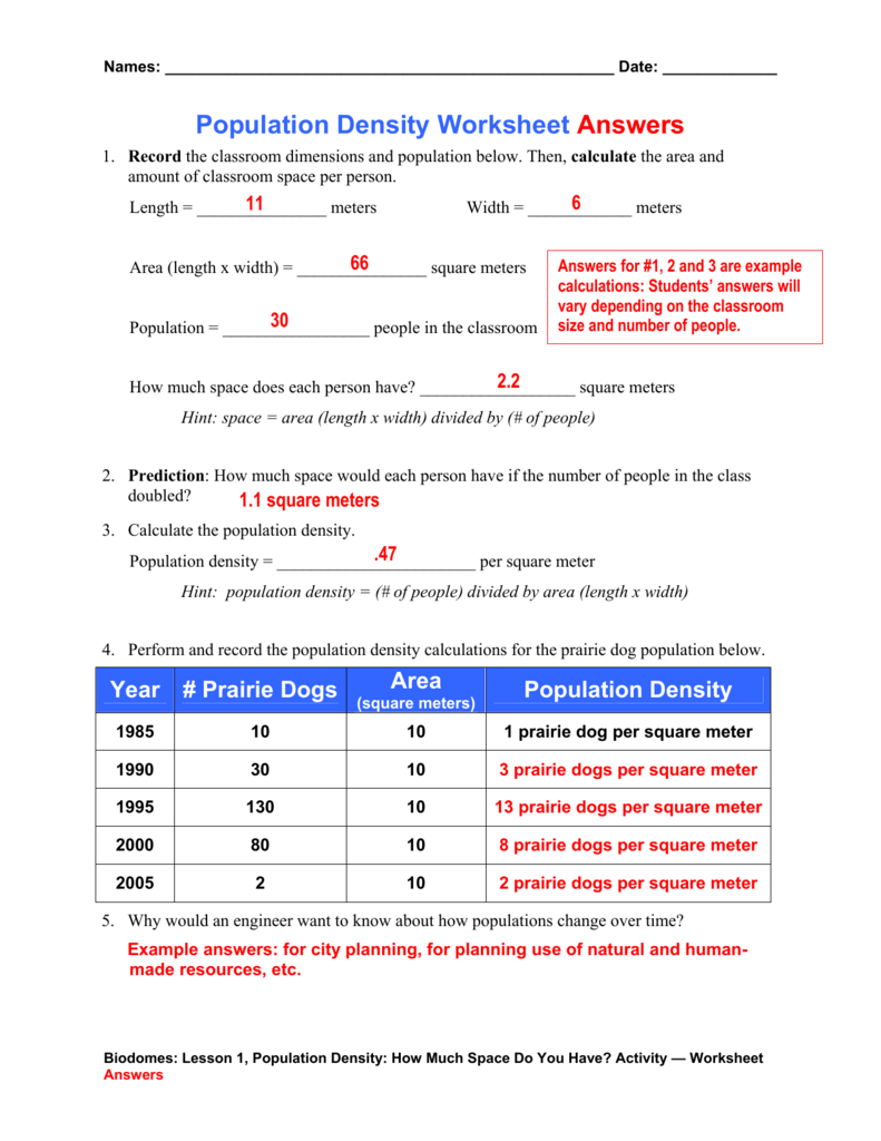 Population Density Worksheet With Calculations Population Density Worksheet With Calculations
